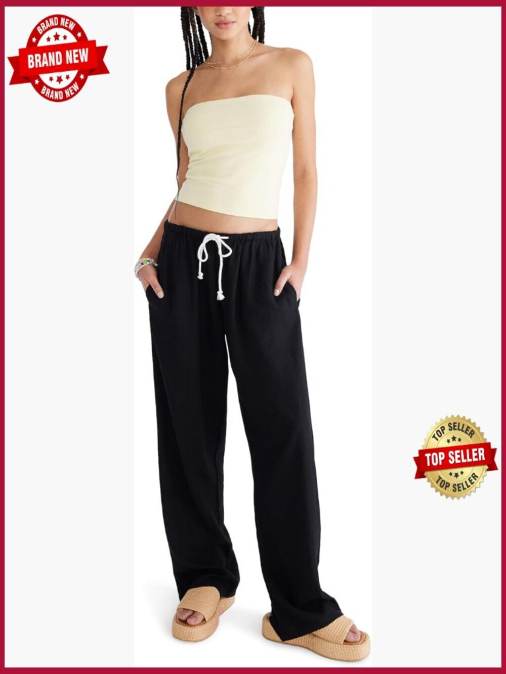 Women's Easy Linen Pull-On Pants Relaxed Fit Straight Leg